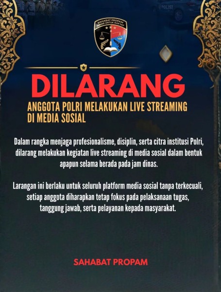 Polda Jambi Tegaskan Larangan Live Streaming Saat Bertugas, Jaga Profesionalitas Anggota