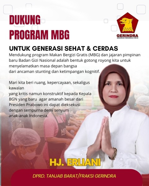 Dukung Penuh Program Makan Bergizi Gratis, Hj. Erliani: Investasi Nyata untuk Generasi Sehat dan Cerdas