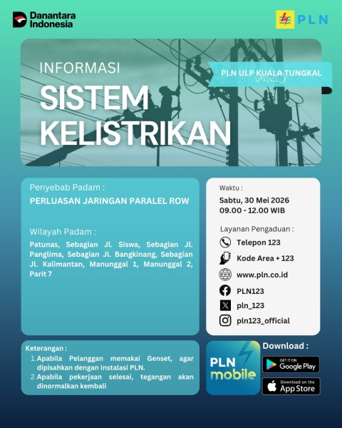 Warga Kuala Tungkal Bersiap! Ada Perbaikan Kabel SKTM dan Perluasan Jaringan, Ini Jadwal Pemadaman Listrik Sabtu Ini