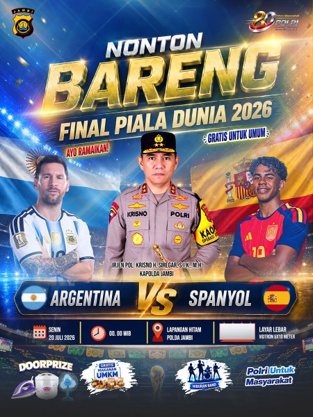 Nobar Final Piala Dunia 2026 bersama Masyarakat di Lapangan Hitam, Polda Jambi Siapkan Doorprize Menarik