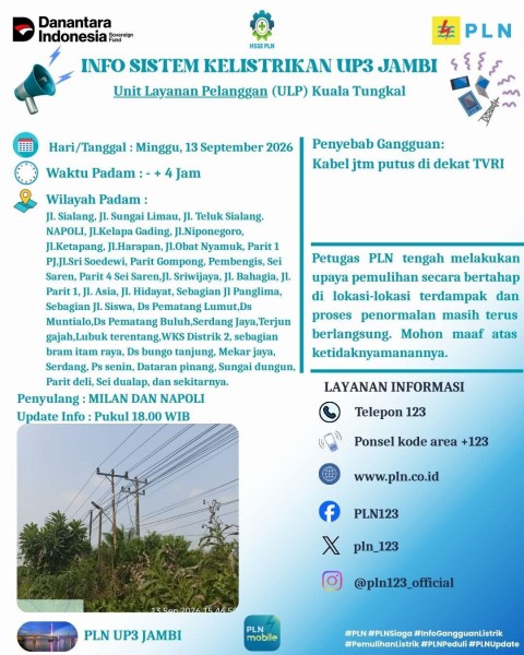 Kabel JTM Putus, PLN ULP Kuala Tungkal Gerak Cepat Tangani Pemadaman Listrik